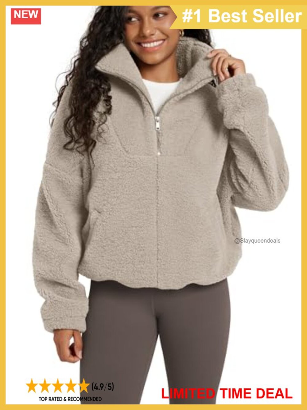 Sherpa Fleece Half-Zip Pullover with Funnel Neck and Pockets